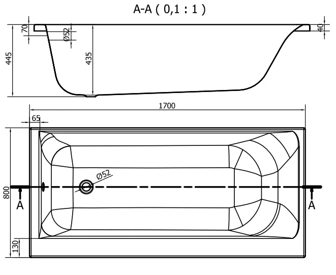 Схема товара Акриловая ванна Cersanit Smart 170x80 Правая
