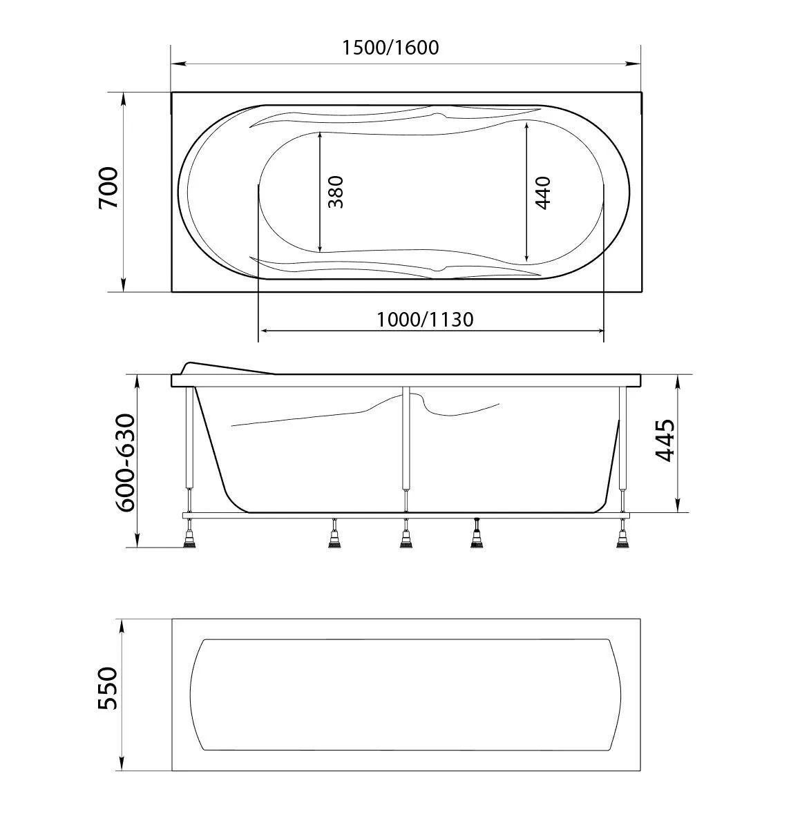 Схема товара Акриловая ванна 1Marka VITA 160x70