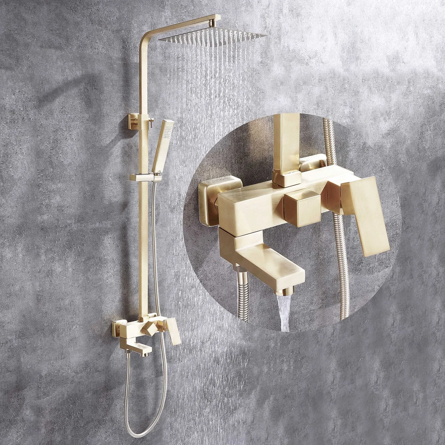 Душевая стойка ABBER Daheim AF8216G с изливом, золото матовое в интернет-магазине Sumom.kz