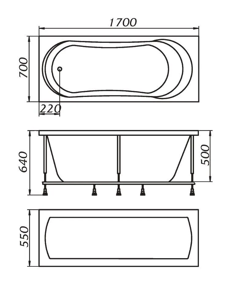 Схема товара Акриловая ванна 1МарКа Libra 170x70