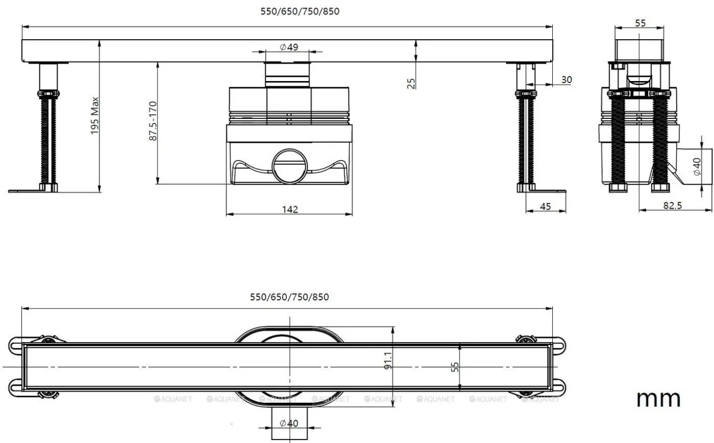 Линейный трап с двухсторонней вставкой 750мм, графит браш ALLEN BRAU PRIORITY 9.50021.MG в интернет-магазине Sumom.kz