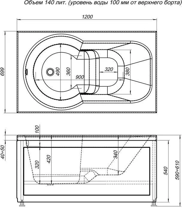 Схема товара Акриловая ванна Aquanet Largo 120x70 (203990)