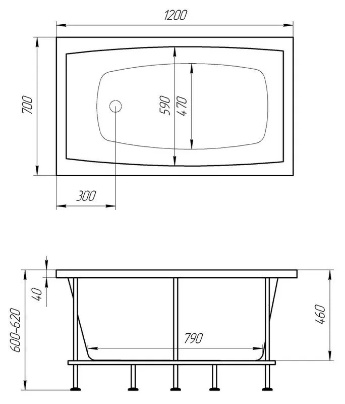 Схема товара Акриловая ванна 1МарКа Viola 120x70