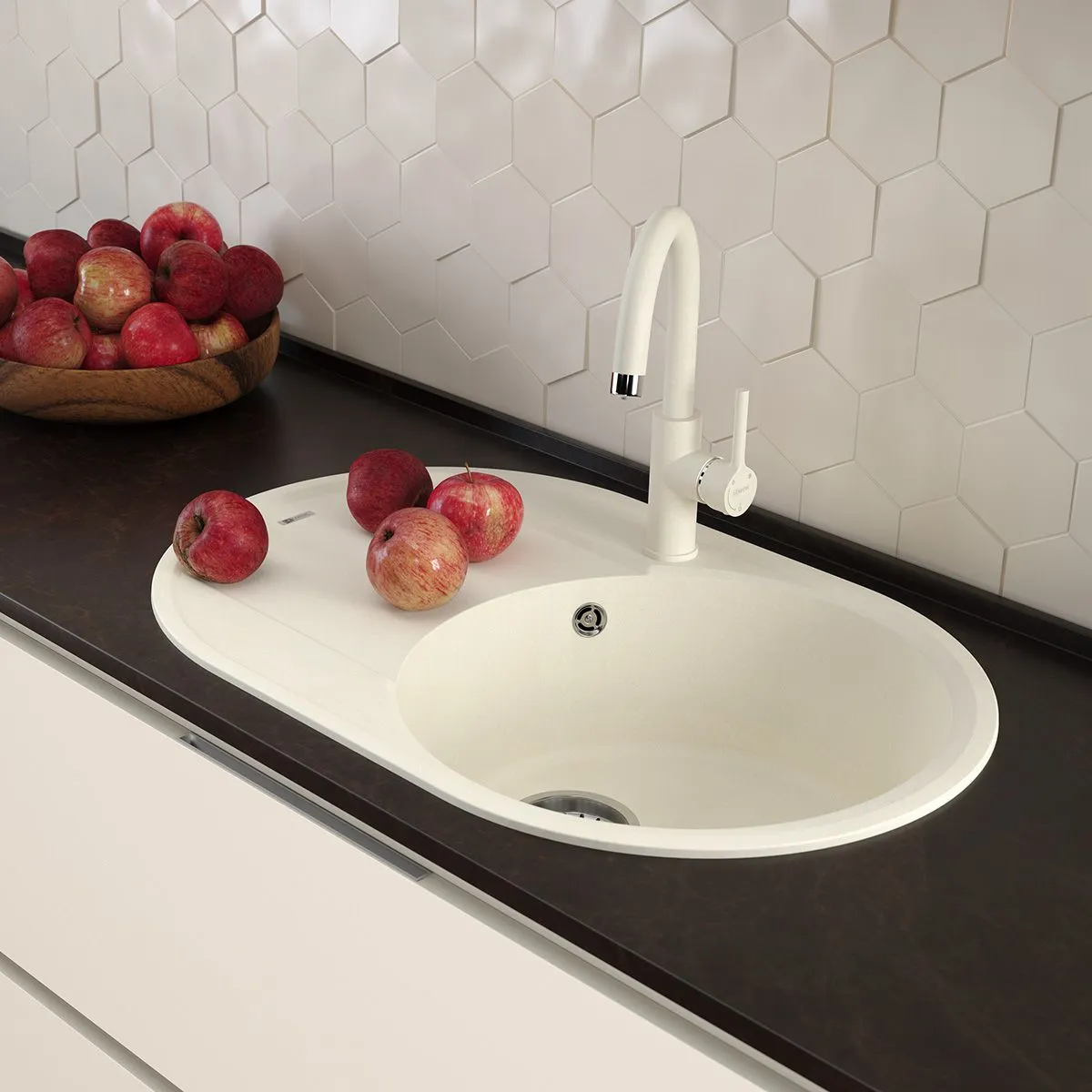 Кухонная мойка Lemark LACHA 760 врезная овальная с крылом из кварцгранита цвет: Жасмин 9910058 в интернет-магазине Sumom.kz Кухонная мойка Lemark LACHA 760 врезная овальная с крылом из кварцгранита цвет: Жасмин 9910058 в интернет-магазине Sumom.kz