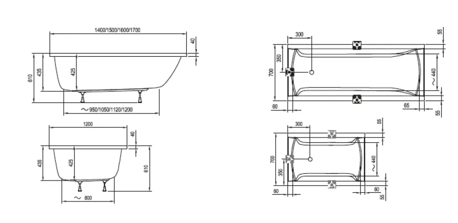 Схема товара Акриловая ванна Ravak Classic 160x70 C531000000
