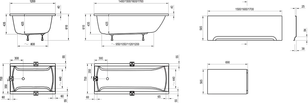 Схема товара Акриловая ванна Ravak Classic 150x70 C521000000