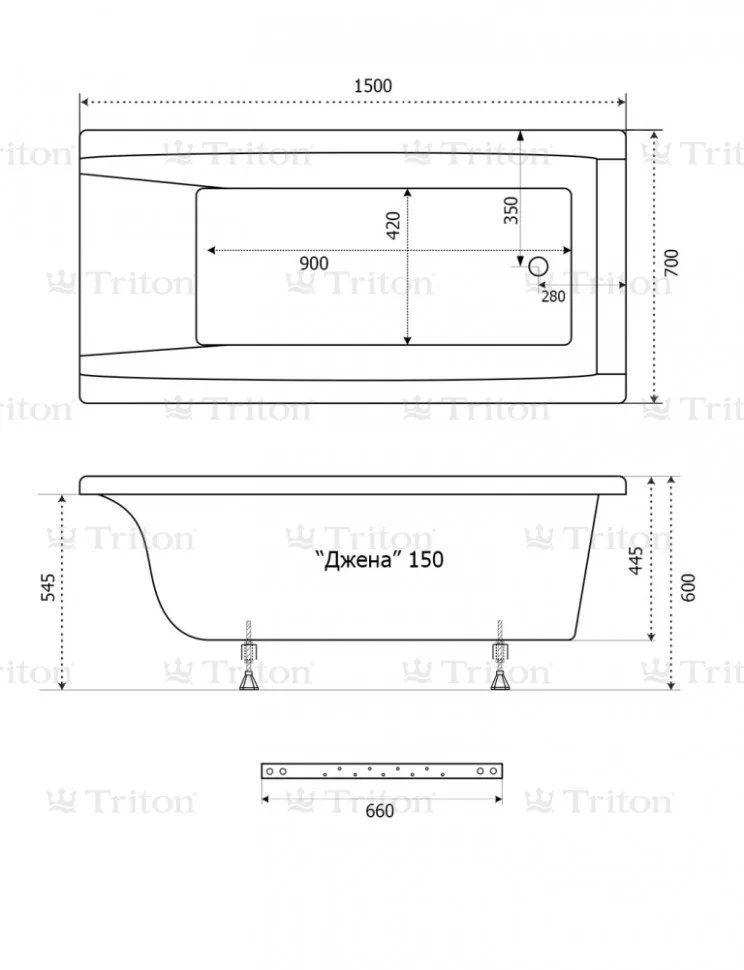 Схема товара Акриловая ванна Triton Джена 150x70