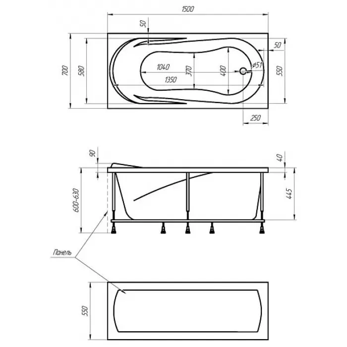 Схема товара Акриловая ванна 1МарКа Medea 150x70
