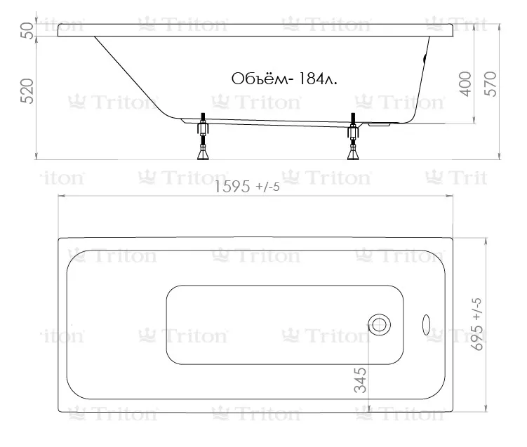 Схема товара Акриловая ванна Triton Ультра 160x70