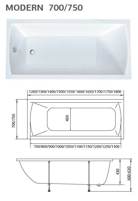 Схема товара Акриловая ванна 1MarKa Modern 180x70 У91314