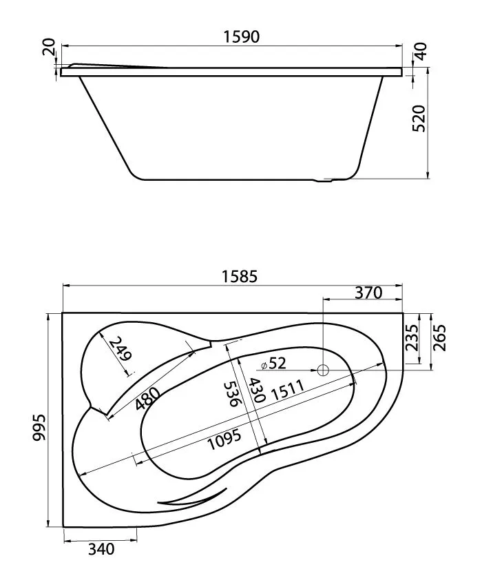 Схема товара Акриловая ванна Santek Ибица XL 160x100 левая 1WH112036