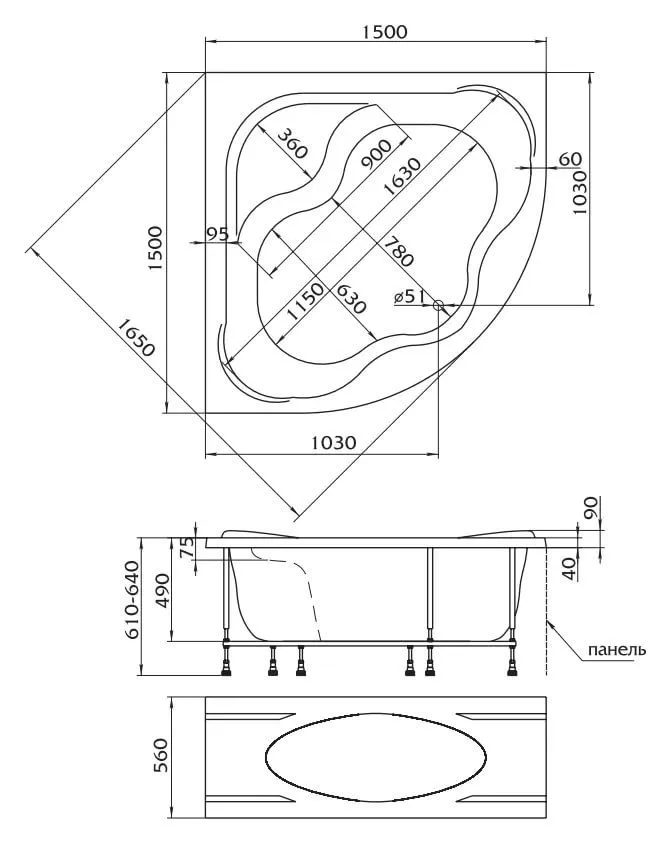Схема товара Акриловая ванна 1МарКа Afrodita 150x150