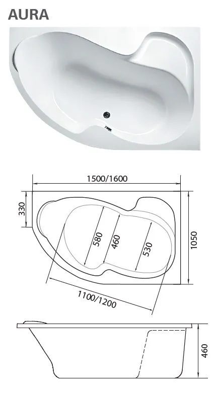 Схема товара Акриловая ванна 1Marka AURA 160x105 R