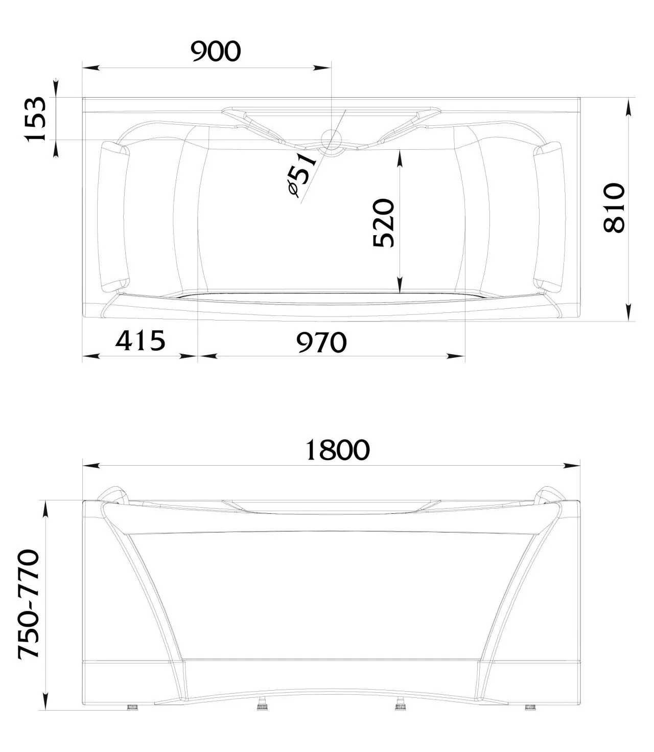 Схема товара Акриловая ванна 1МарКа Dolce Vita 180x80