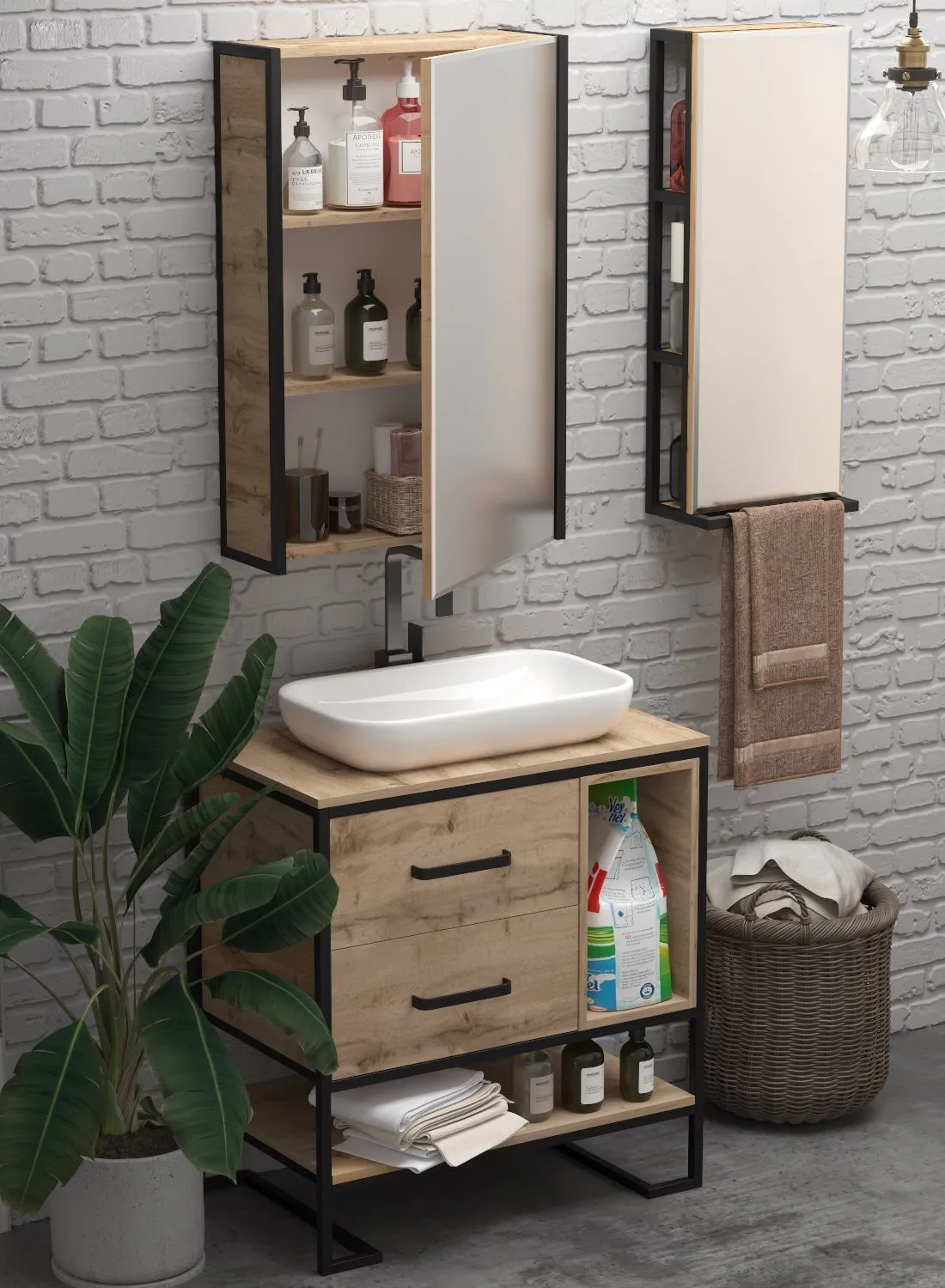 Тумба 1Marka Grunge Loft 80Н 2я/2п Дуб вотан Ц0000005442 в интернет-магазине Sumom.kz