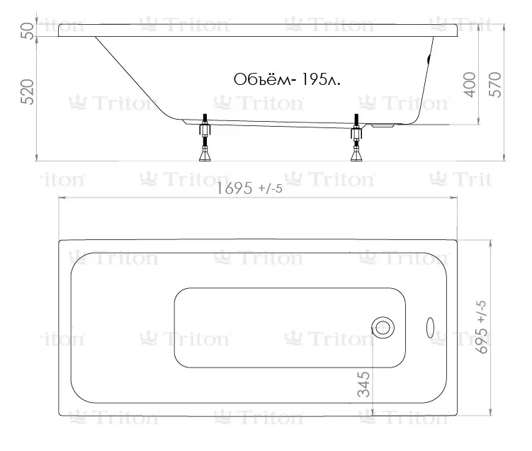 Схема товара Акриловая ванна Triton Ультра 170x70