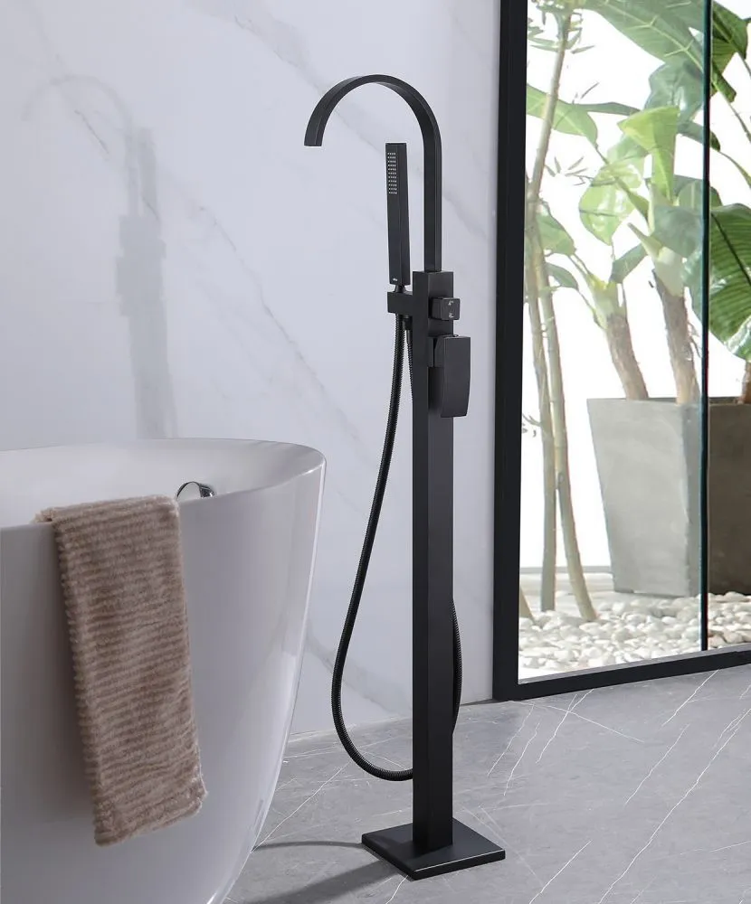 Смеситель ABBER Wasserfall AF8615B напольный, черный матовый с гарантией и доставкой по всему Казахстану Смеситель ABBER Wasserfall AF8615B напольный, черный матовый большой выбор под ваш дизайн!