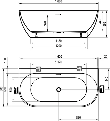 Схема товара Акриловая ванна Ravak Freedom W 166х80  отдельностоящая