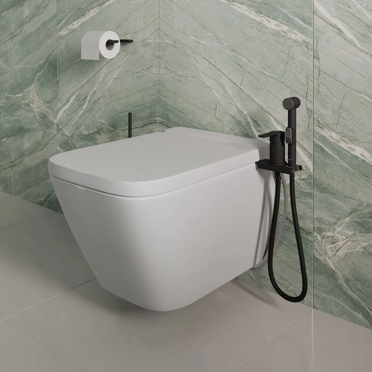 Смеситель с гигиеническим душем с установкой на унитаз, черный матовый, Tidy, Milardo, 001BL00M08 большой выбор под ваш дизайн!