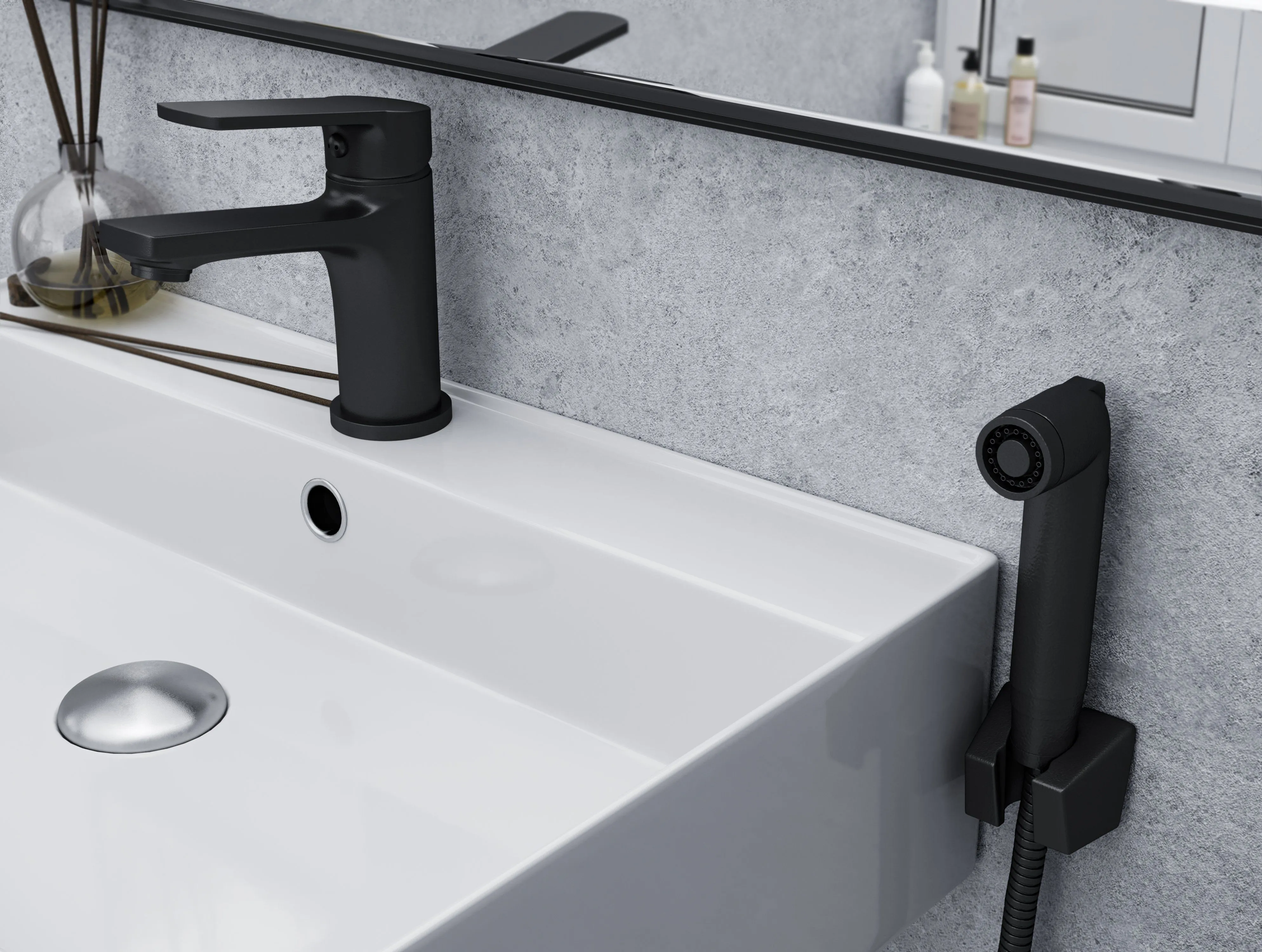 Смеситель для раковины с гигиеническим душем, черный ESKO Singapore black SB 27H большой выбор под ваш дизайн!