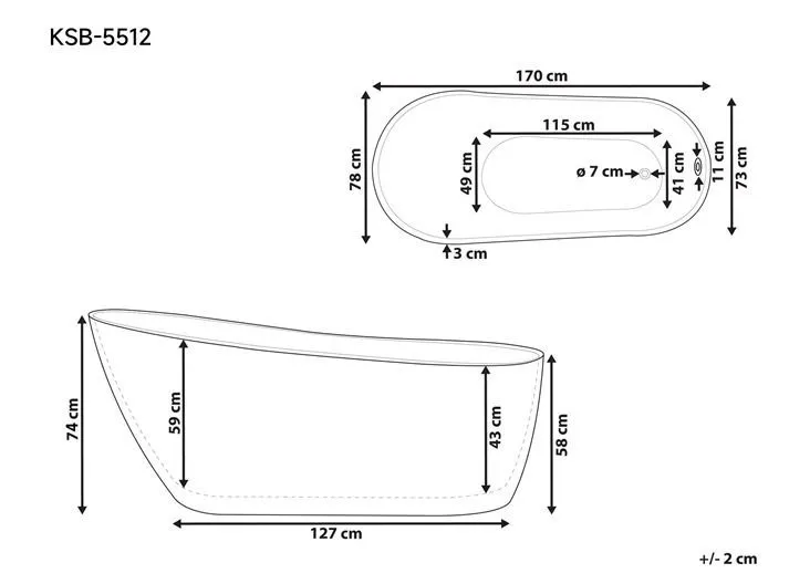 Схема товара Отдельностоящая акриловая ванна LUSSO Ilana 1700*780