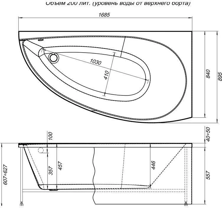 Схема товара Акриловая ванна Aquanet Augusta 170x90 R (203905)