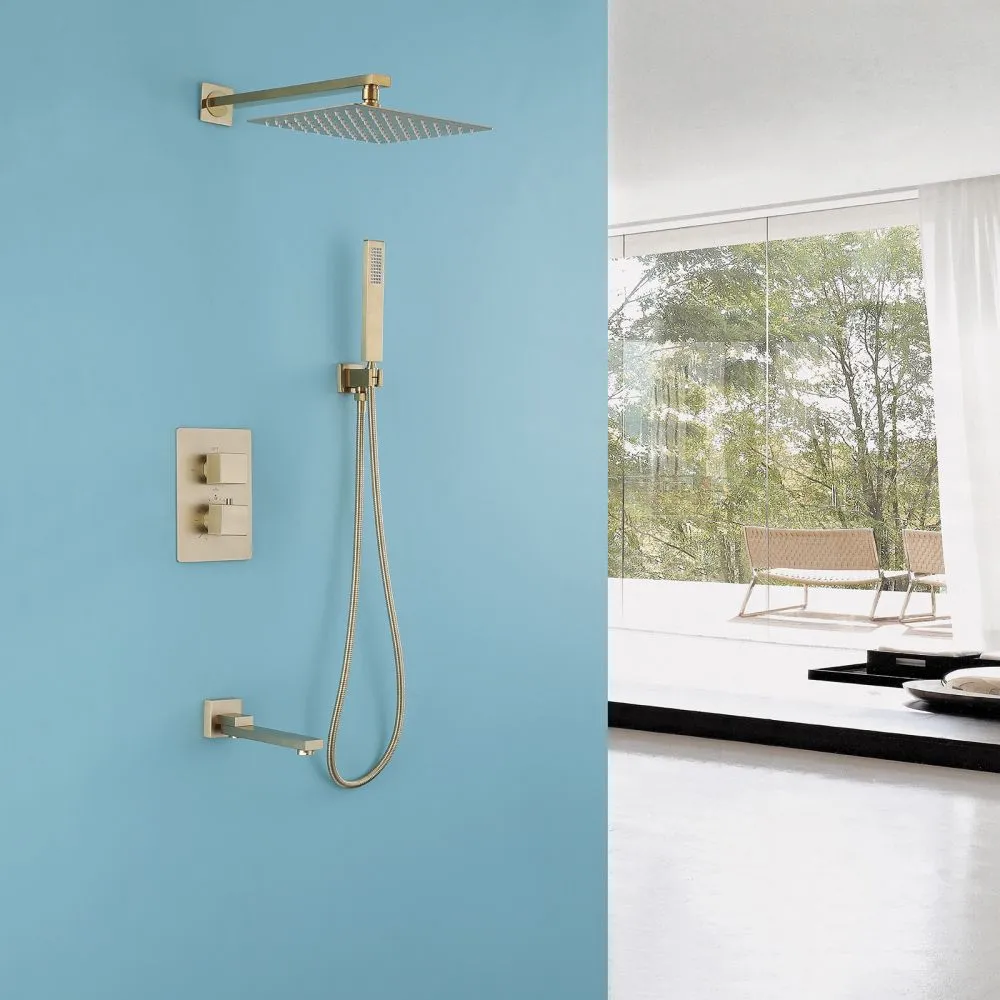 Душевая система ABBER Daheim AF8250G скрытого монтажа с изливом, термостат, золото матовое в интернет-магазине Sumom.kz