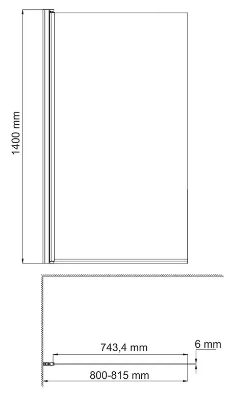 Схема товара Стеклянная шторка на ванну, Berkel 48P01-80BLACK, WasserKRAF