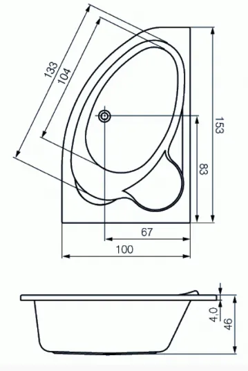Схема товара Акриловая ванна Cersanit Kaliope 153X100 Правая